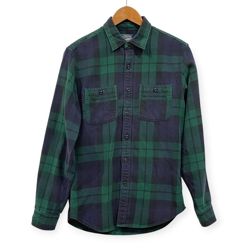 J.Crew Green Blue Black Watch Plaid Flannel Shirt Mens S Utility Preppy Heritage